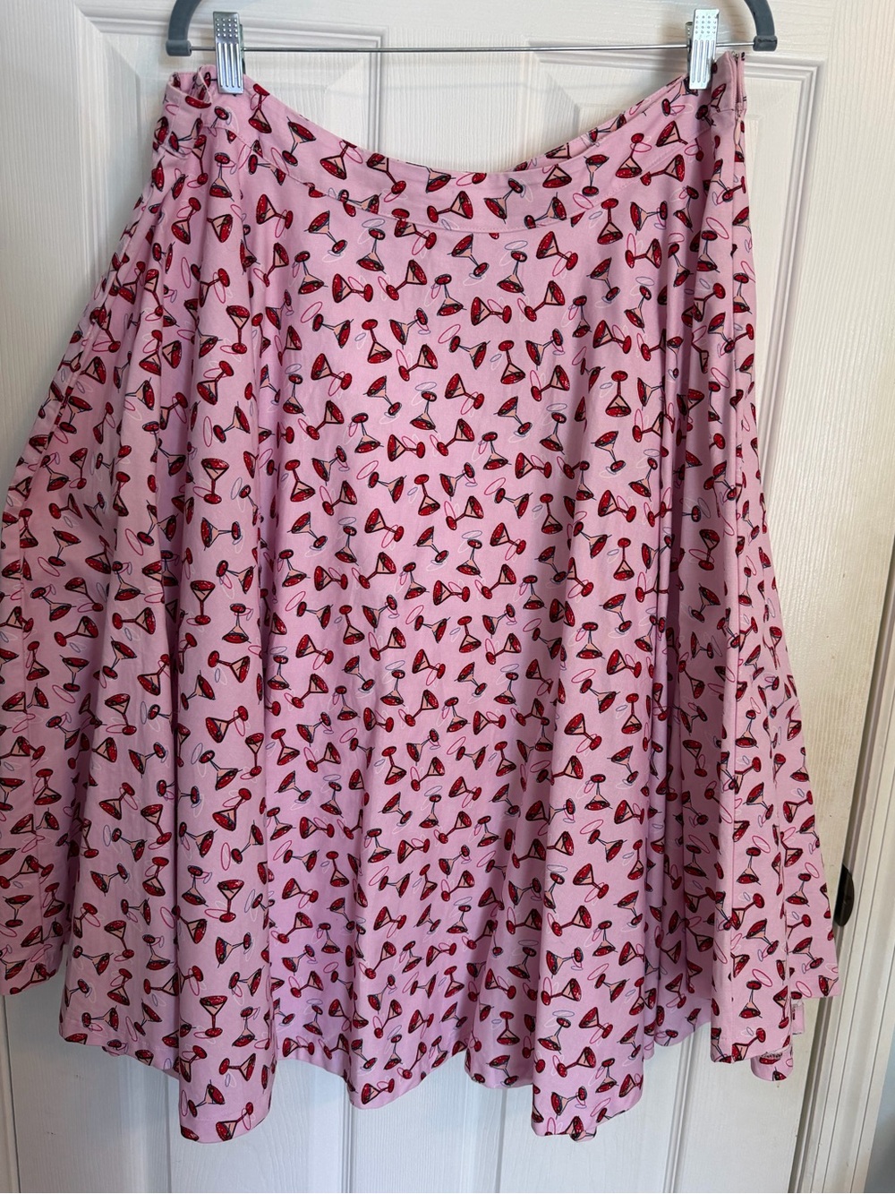 Pink Lindy Bop Circle Pinup Retro Skirt with Red Cocktail Print